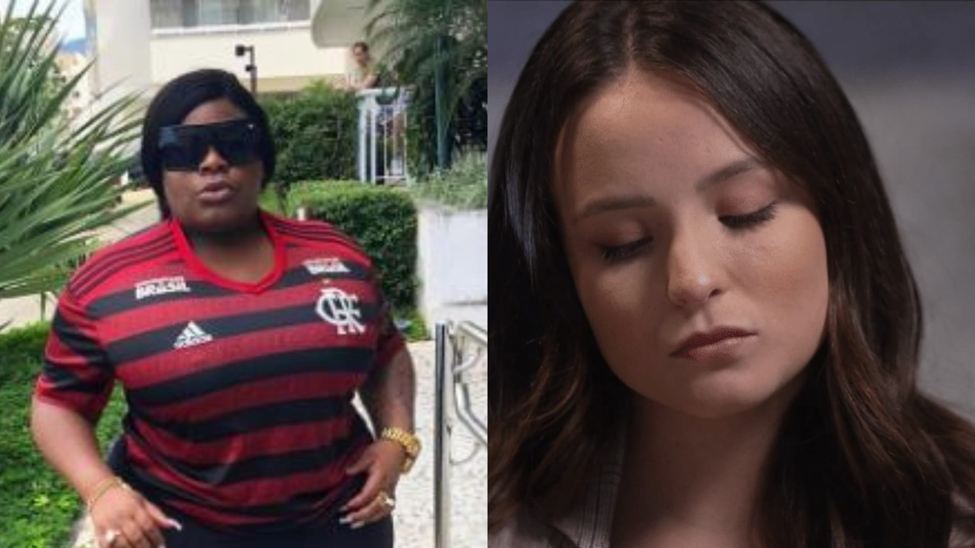 Jojo Todynho com blusa do Flamengo e Larissa Manoela em seu mais novo documentário / Divulgação e Reprodução da GLOBO